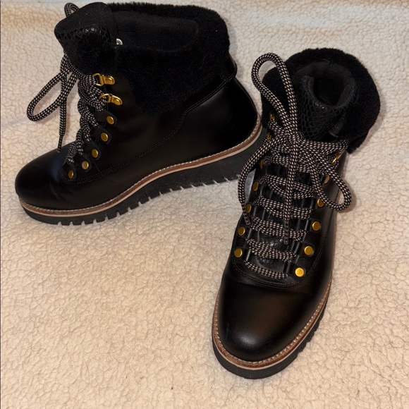 Cole Haan Black Hiker Boots with Gold Eyelets - Picture 3 of 7
